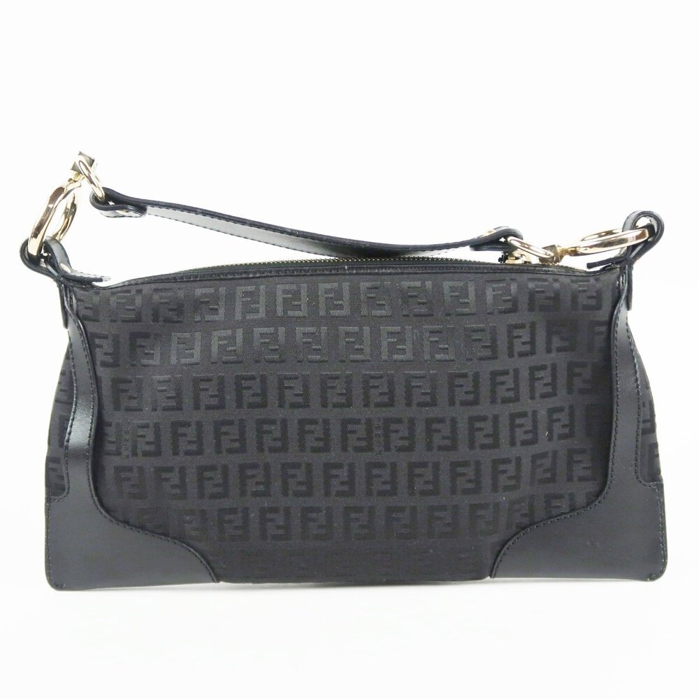 FENDI Italian Zucchino Black Hobo Bag Canvas Leather - Picture 3 of 9